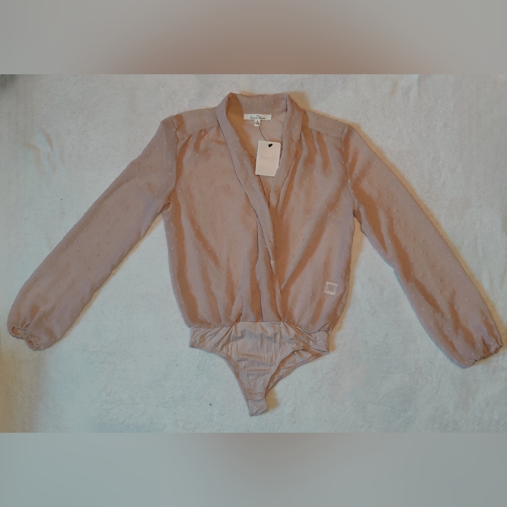 LOVE TREE Dusty Rose Sheer Long Sleeve Wrap Style Body Suit